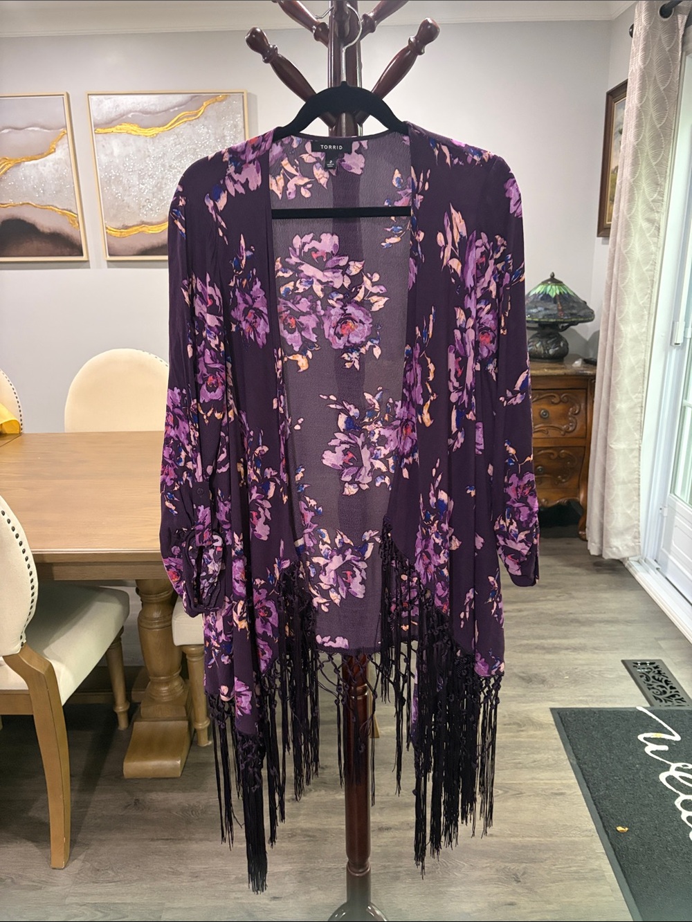 Torrid Purple Floral Fringe Kimono - Size “2” (18-20)
